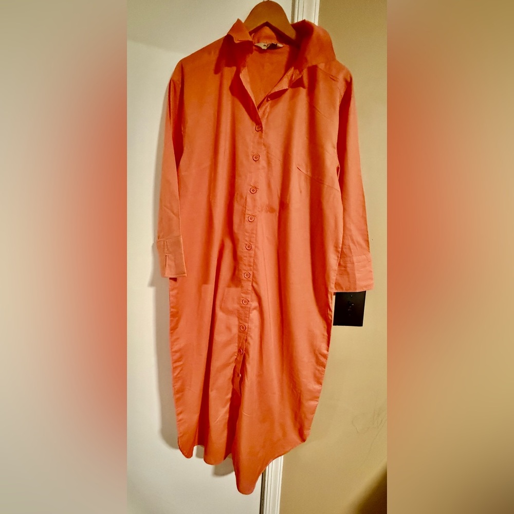 Maria b Orange Button-Up Shirt Dress